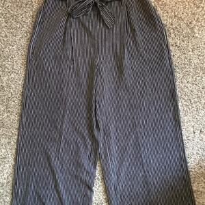 Max studio wide flared pants scrunch waist black white dots small with tie belt